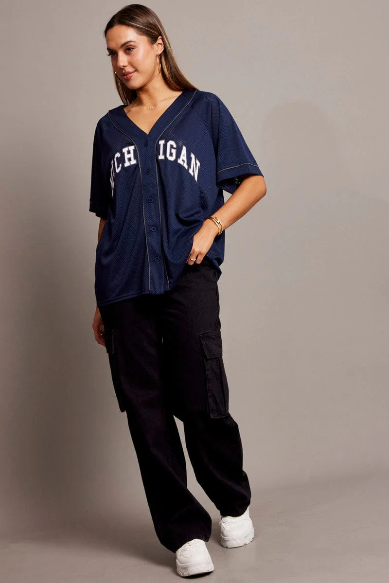 Blue Graphic Top Oversized Short Sleeve - Image 2