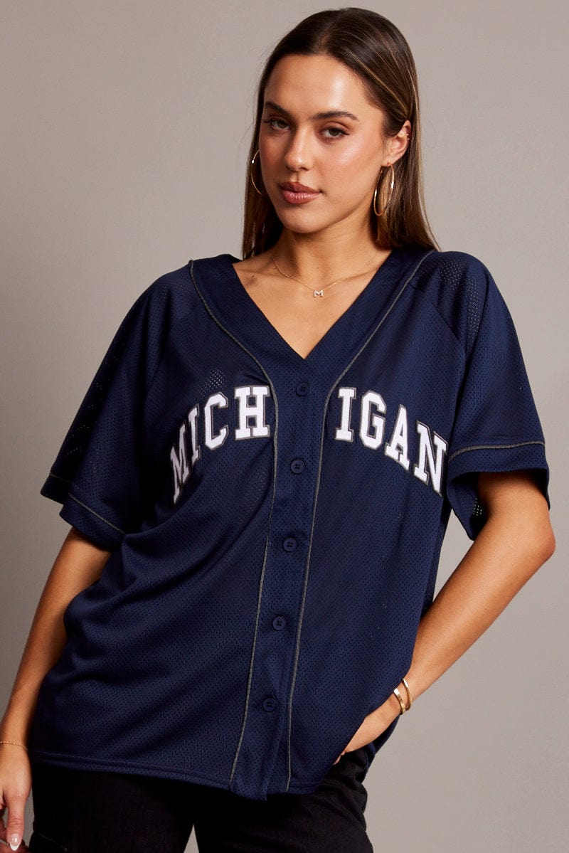Blue Graphic Top Oversized Short Sleeve - Image 3