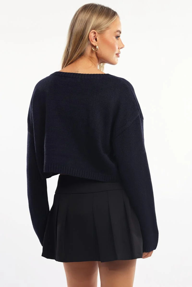 Blue Knit Jumper Long Sleeve Crew Neck - Image 4