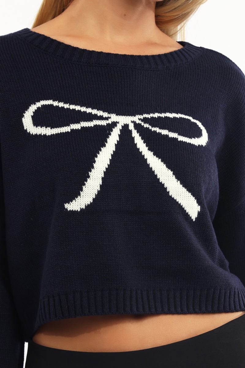 Blue Knit Jumper Long Sleeve Crew Neck - Image 5