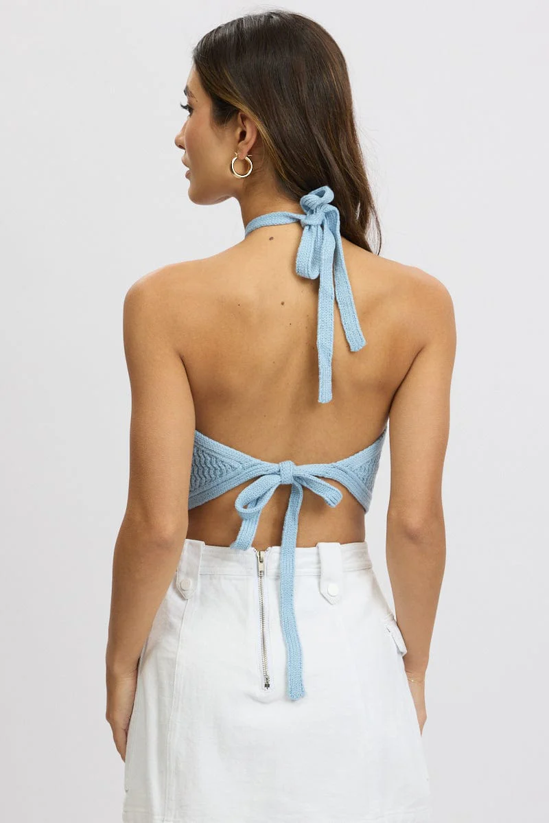 Blue Knit Top Halter Neck - Image 5