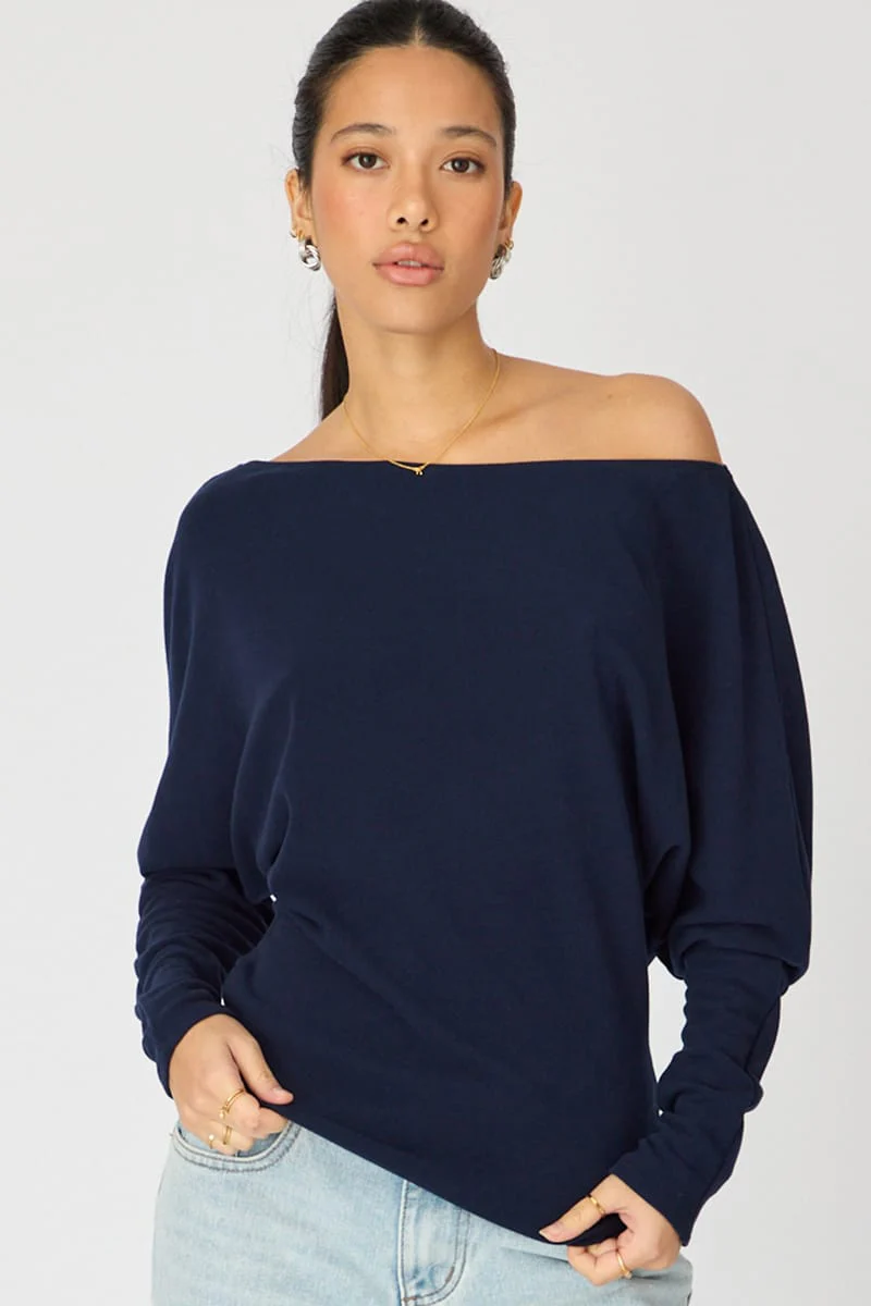 Blue Long Sleeve Relaxed Fit Top