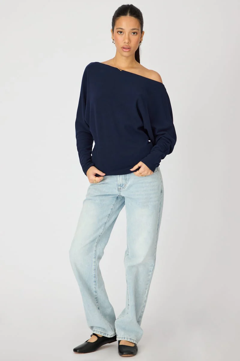 Blue Long Sleeve Relaxed Fit Top - Image 2