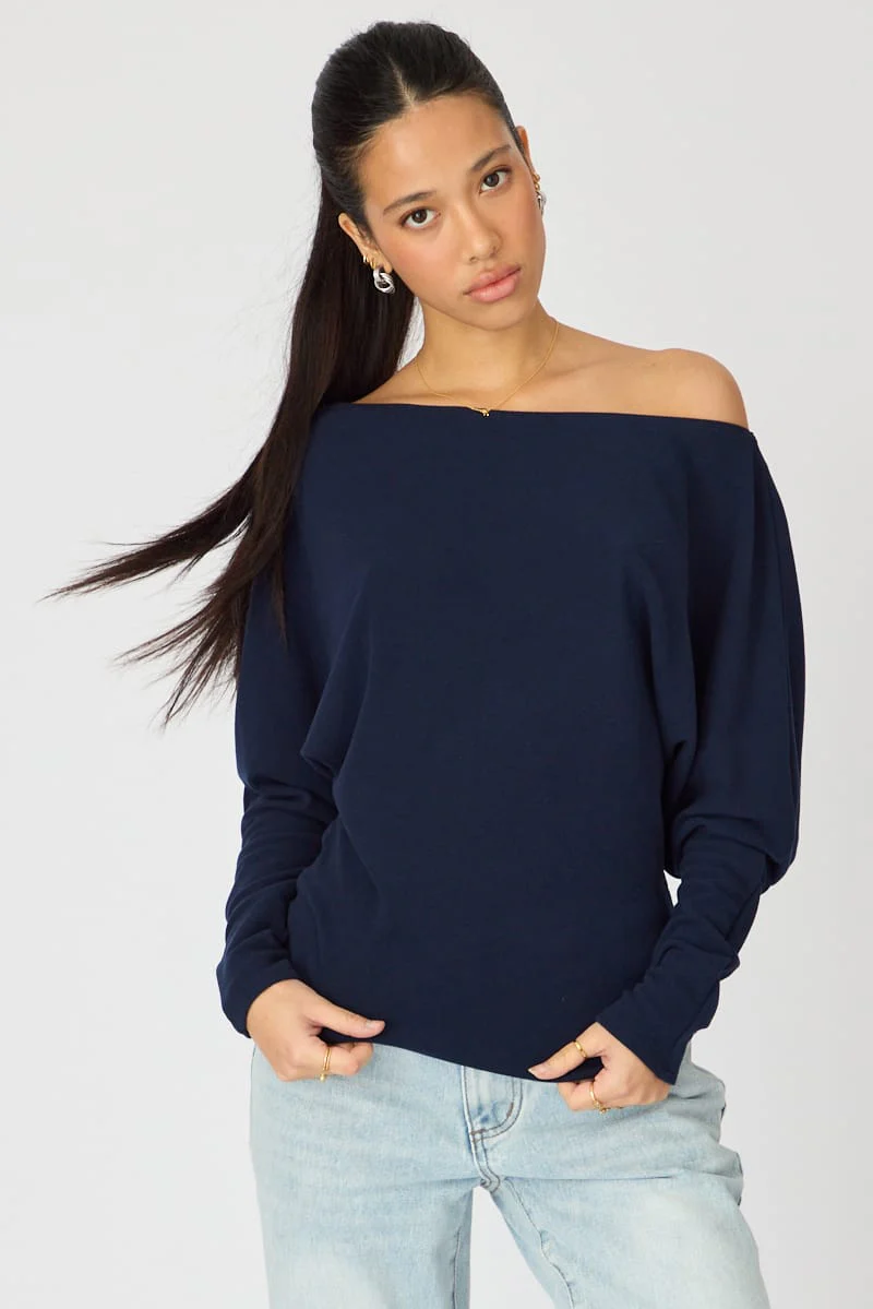 Blue Long Sleeve Relaxed Fit Top - Image 3