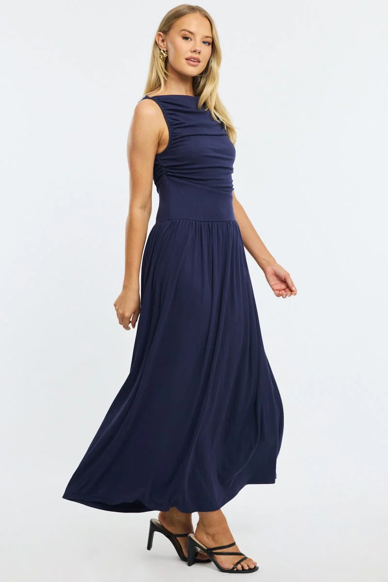 Blue Maxi Dress Boat Neck - Image 3