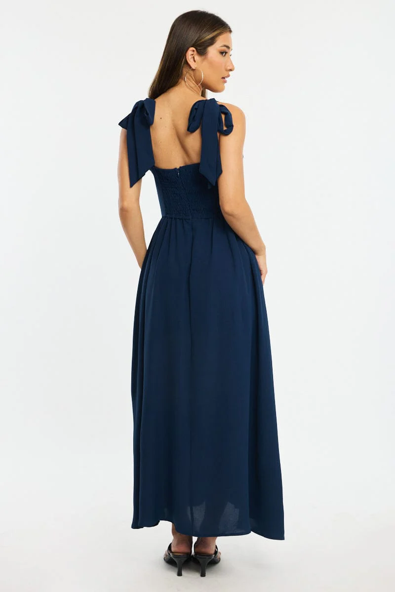 Blue Maxi Dress Tie Shoulder - Image 4