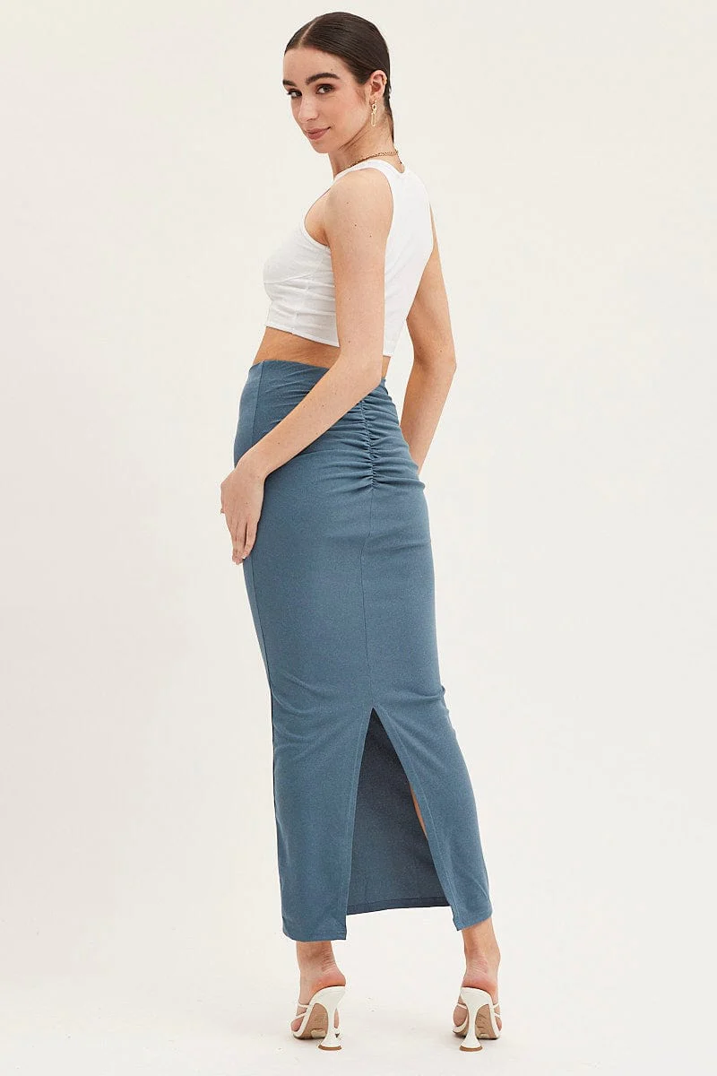 Blue Maxi Skirt High Rise Pencil - Image 5