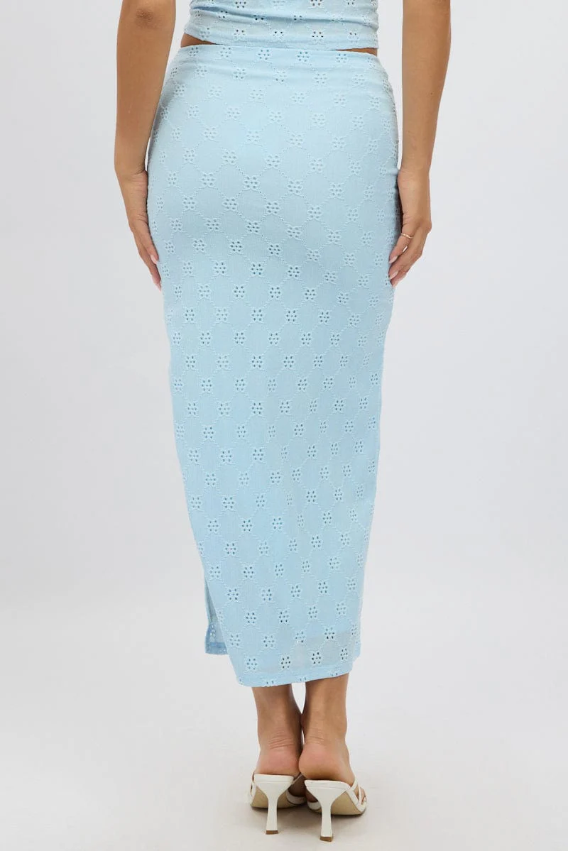 Blue Midaxi Skirt High Rise Stretch Eyelet - Image 5
