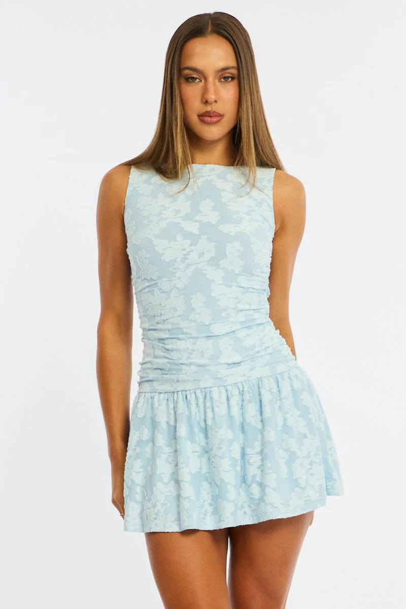 Blue Mini Dress Drop Waist - Image 3