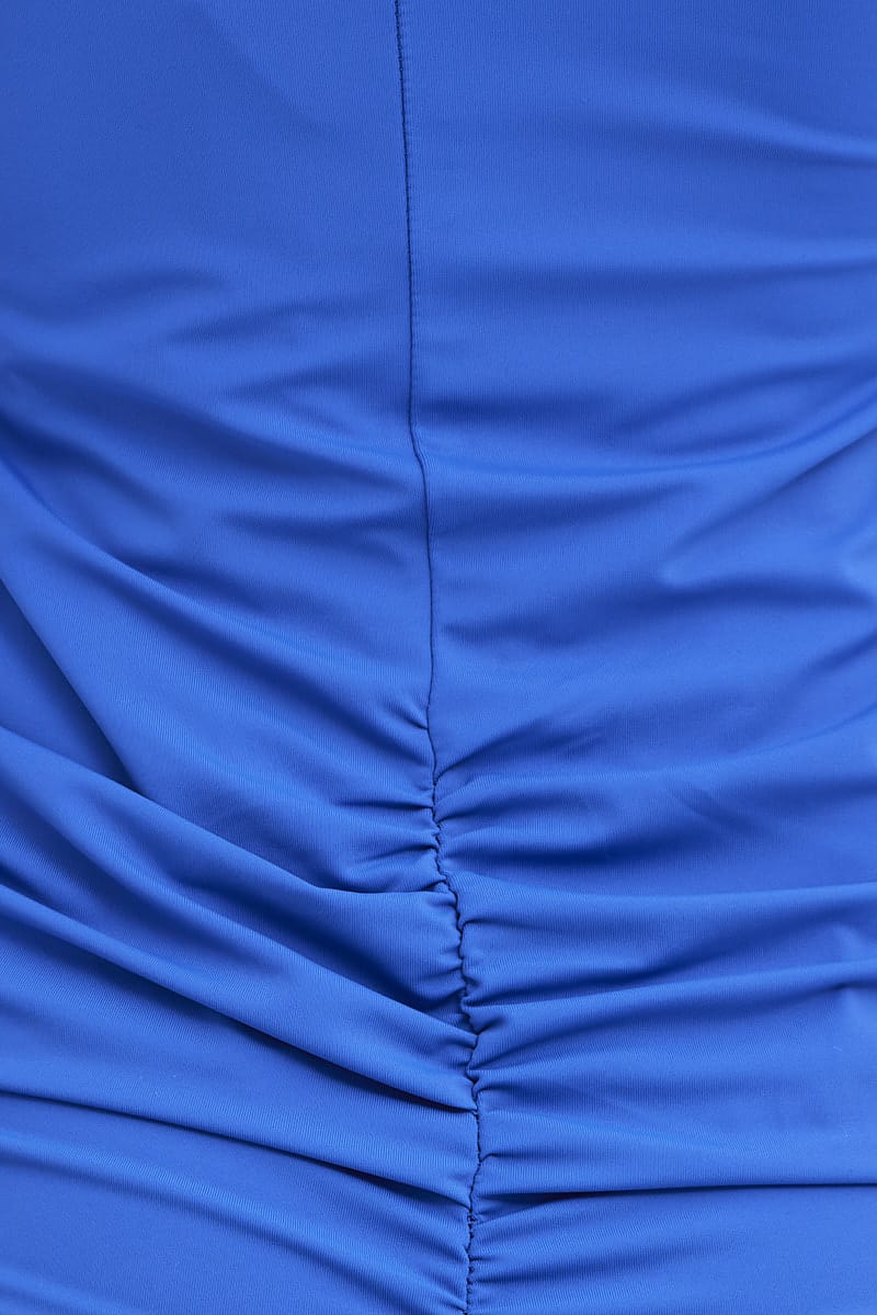 Blue Mini Dress Long Sleeves V-Neck Keyhole Bodycon - Image 6