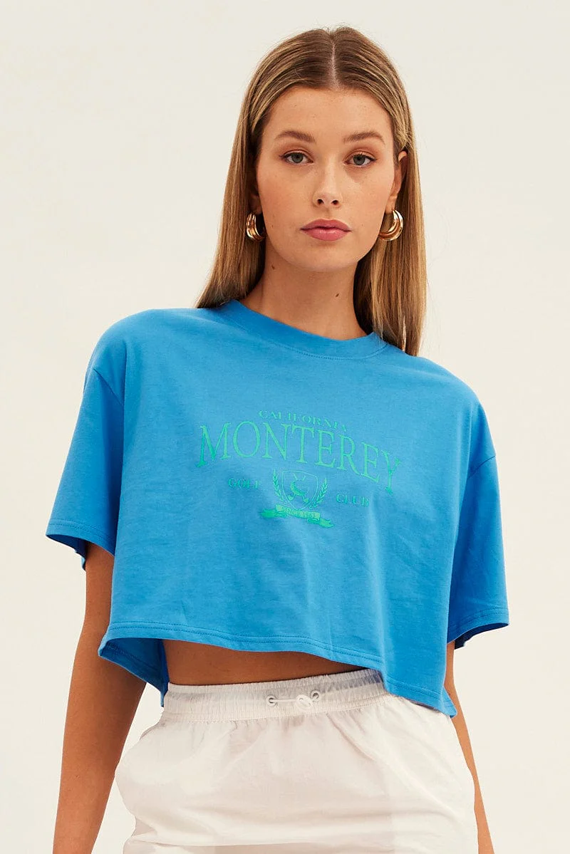 Blue Monterey Crew Short Sleeve Crop Graphic T-Shirt - Image 3