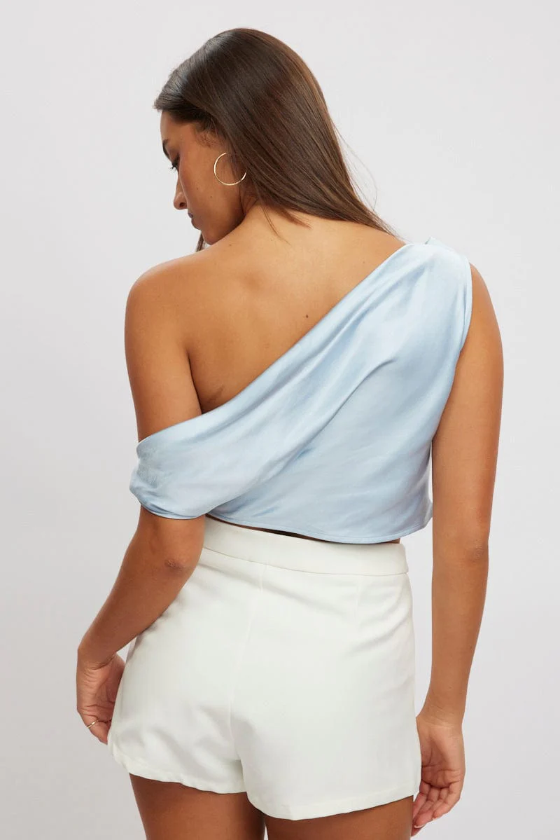 Blue On Off Shoulder Satin Top - Image 5