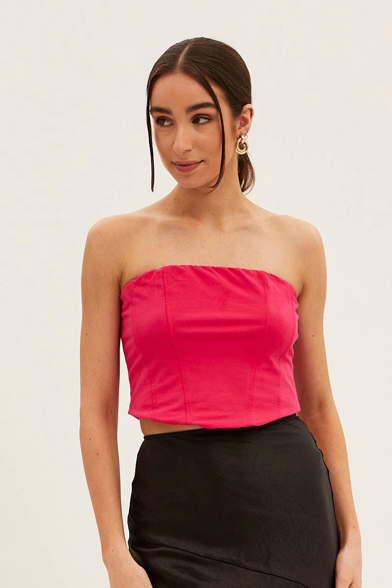 Pink Corset Bandeau Crop Top - Image 3