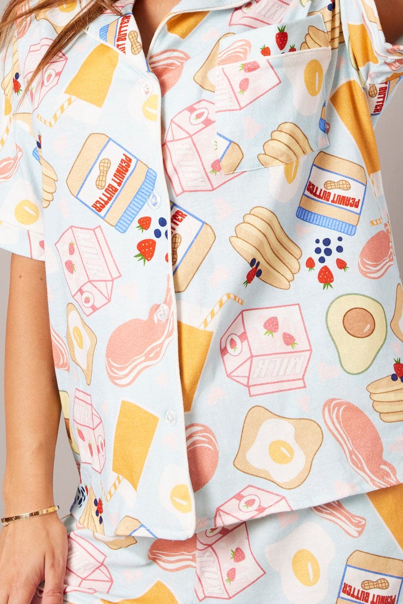 Blue Print Pj Set Novelty Graphic Print 2 Piece Jersey Set - Image 6