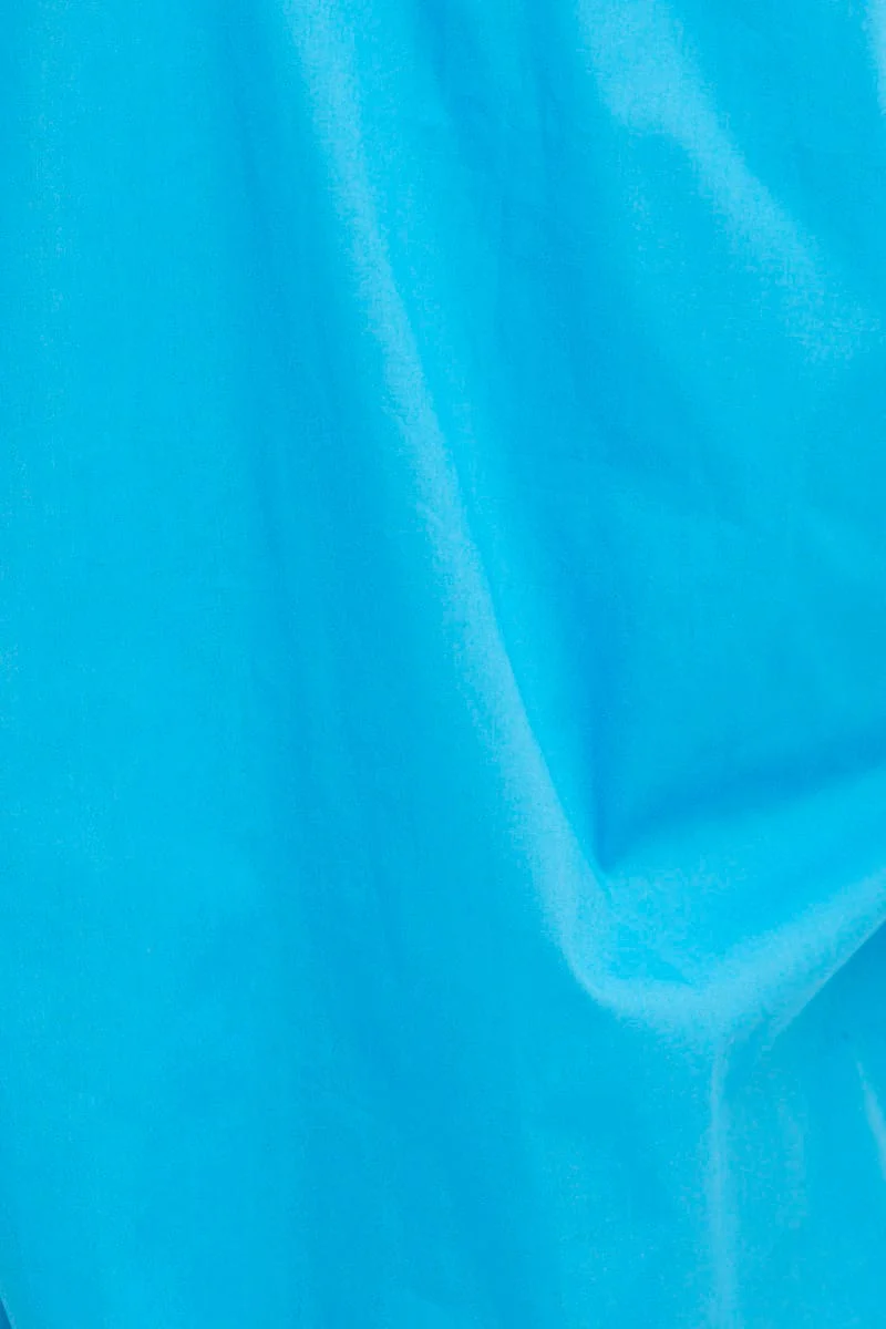 Blue Relaxed Fit Shirt Short Sleeve Collared Longline - Image 6