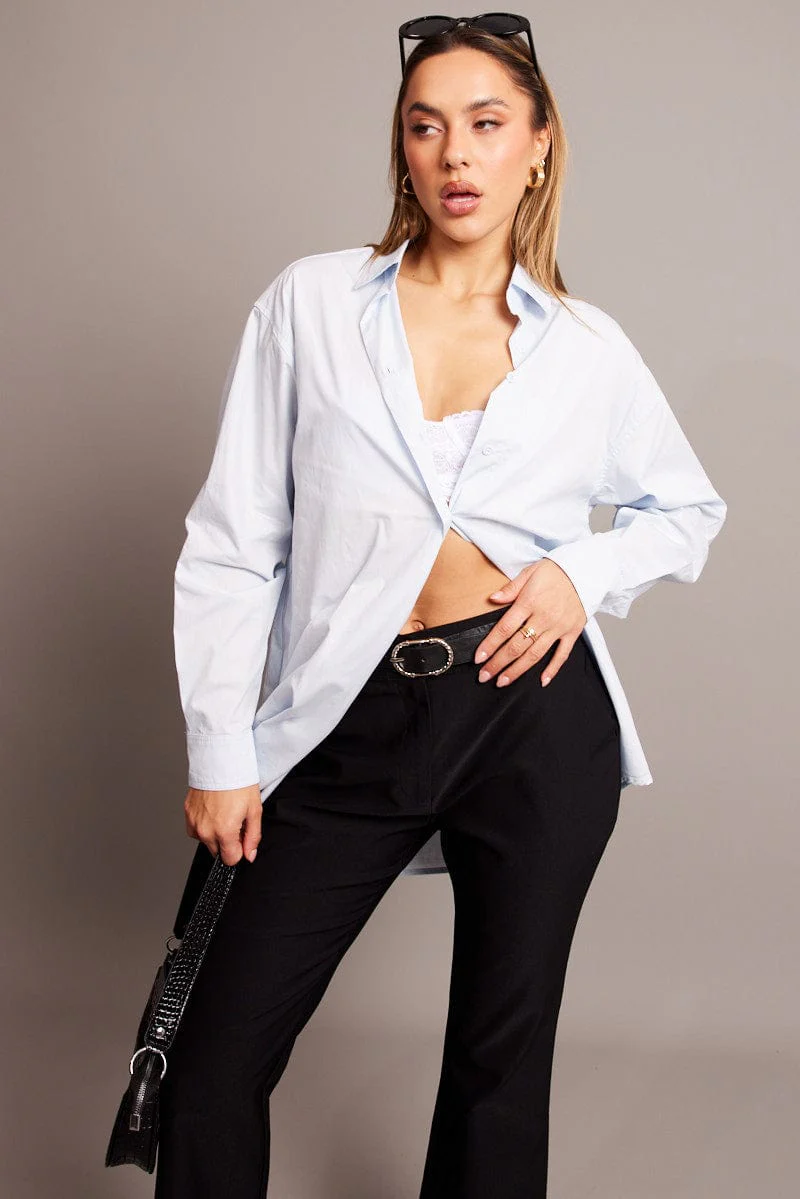 Blue Relaxed Shirt Long Sleeve Longline - Image 3