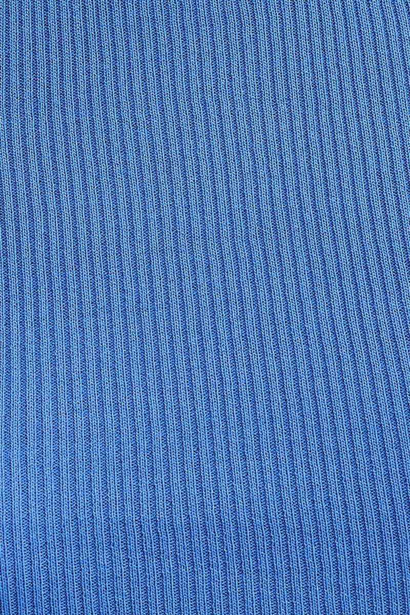 Blue Round Neck Rib Knit Tank Top - Image 6
