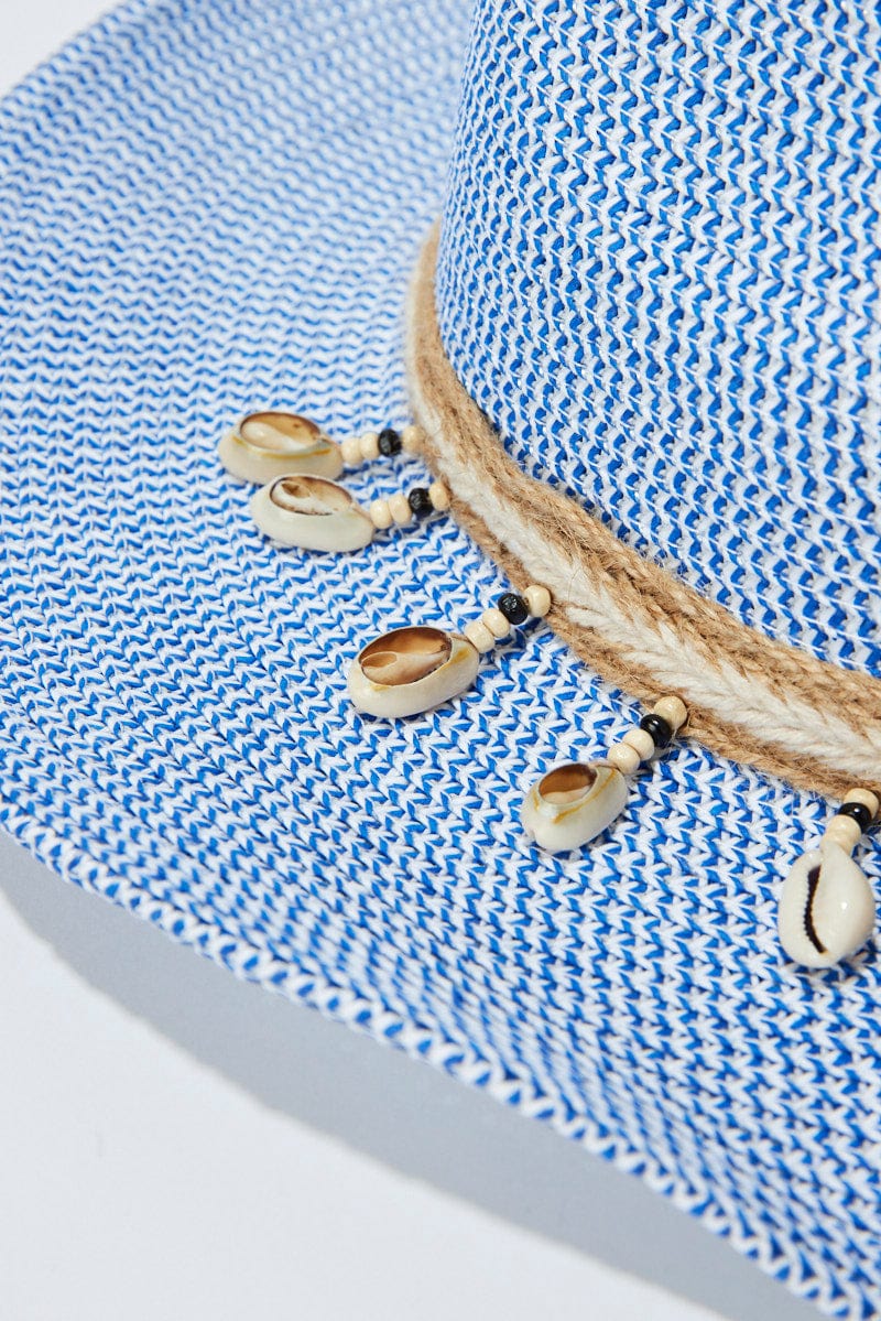 Blue Shell Detail Straw Cowboy Hat - Image 2