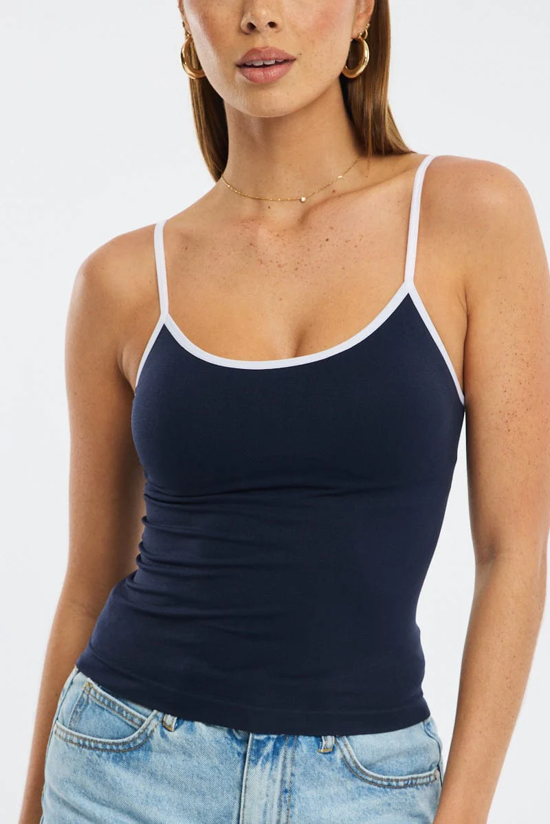 Blue Singlet Top Contrast Binding Seamless - Image 5