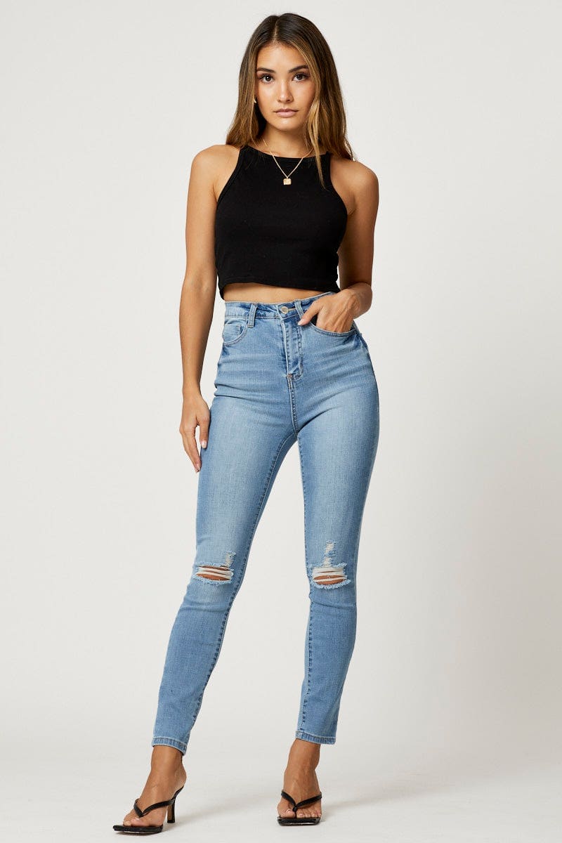 Blue Skinny Denim Jeans High Rise