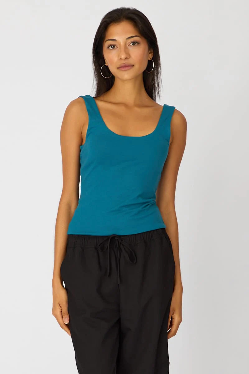 Blue Sleeveless Scoop Neck Tank Top - Image 3