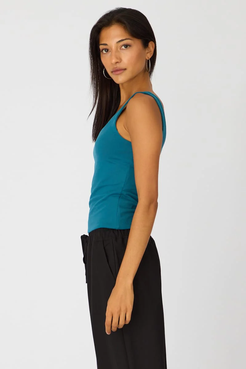Blue Sleeveless Scoop Neck Tank Top - Image 4