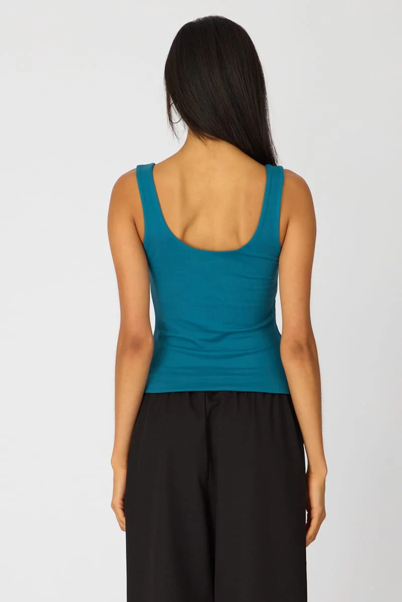Blue Sleeveless Scoop Neck Tank Top - Image 5