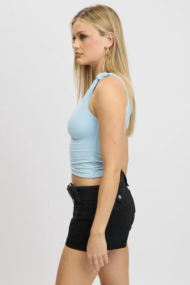 Blue Sleeveless Twist Shoulder Top - Image 4