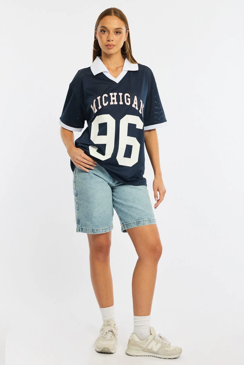 Blue Sport Tee Collar Short Sleeve - Image 2