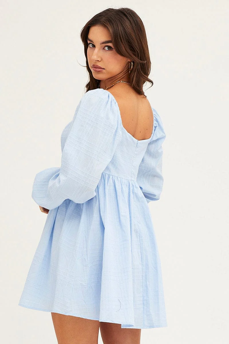 Blue Square Neck Skater Dress - Image 5