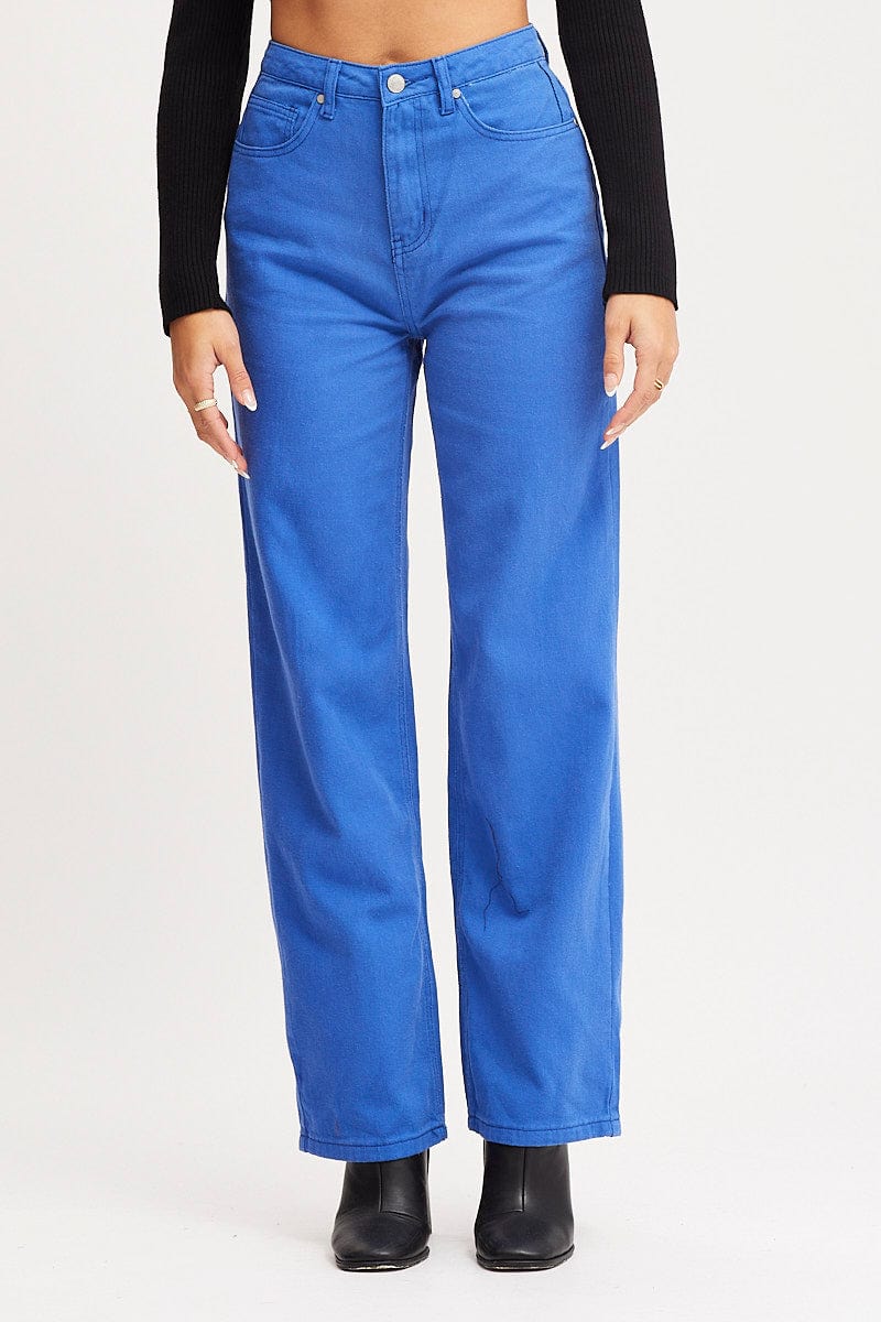 Blue Straight Denim Jeans High Rise - Image 2