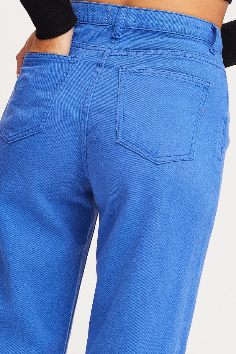 Blue Straight Denim Jeans High Rise - Image 6