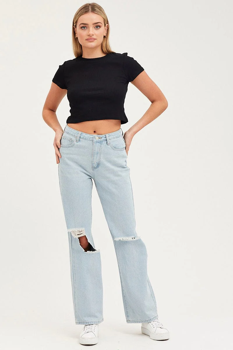 Blue Straight Denim Jeans Mid Rise - Image 3