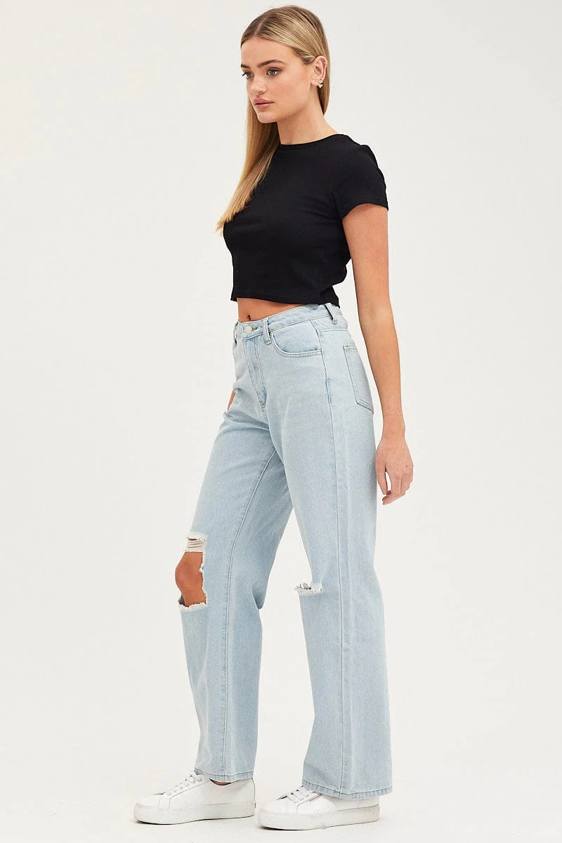 Blue Straight Denim Jeans Mid Rise - Image 4