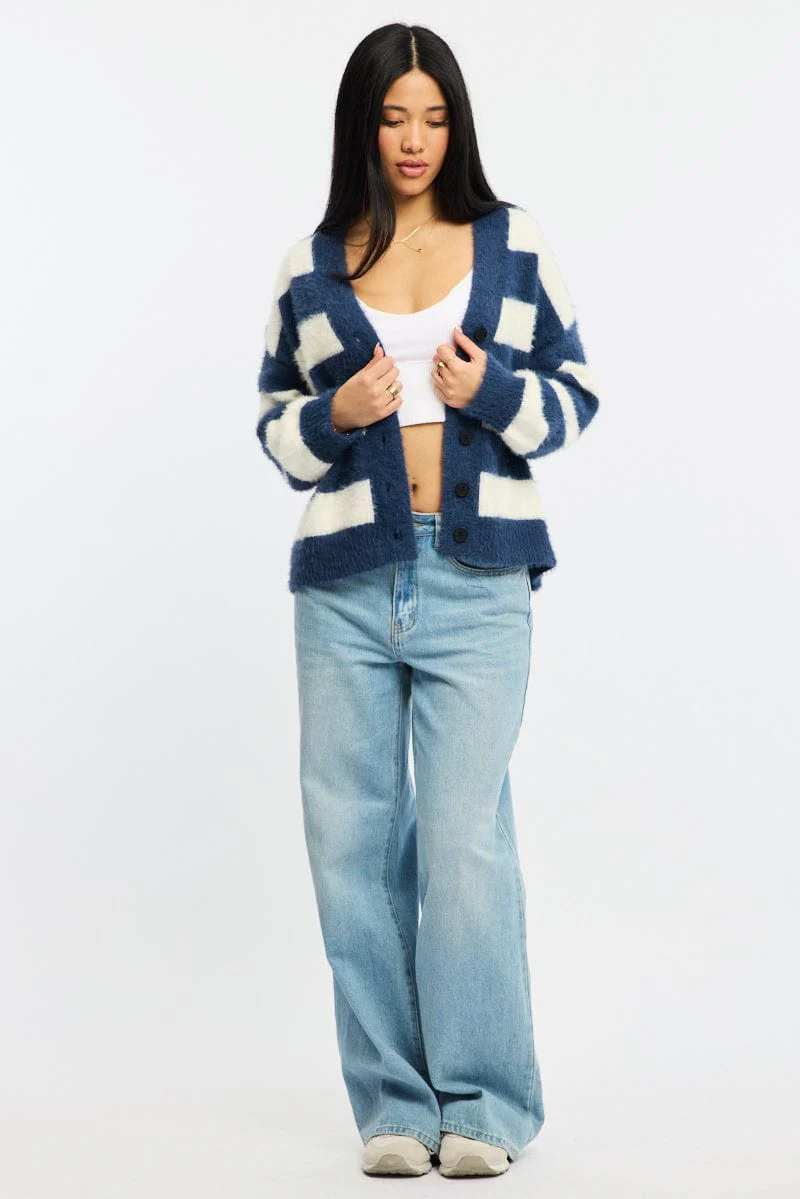 Blue Stripe Oversized Cardigan V-neck - Image 2