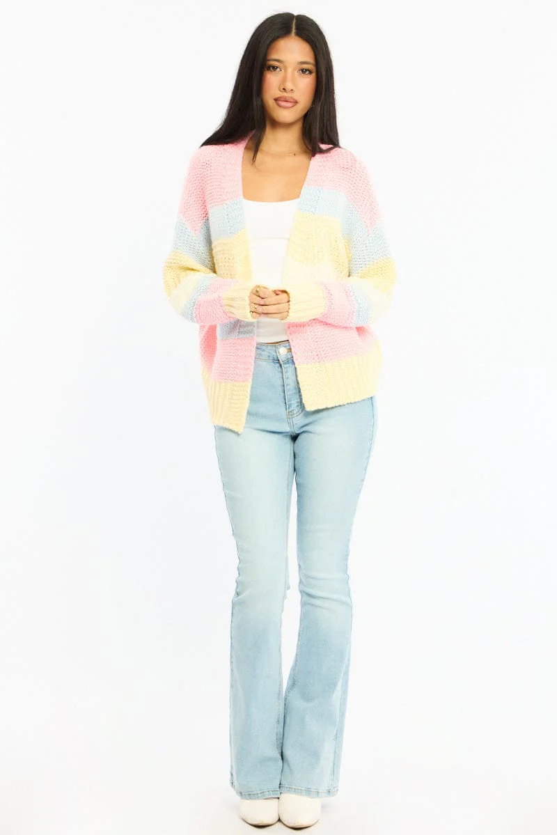 Blue Stripe Oversized Knit Cardigan Long Sleeve - Image 2