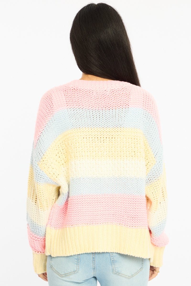 Blue Stripe Oversized Knit Cardigan Long Sleeve - Image 4