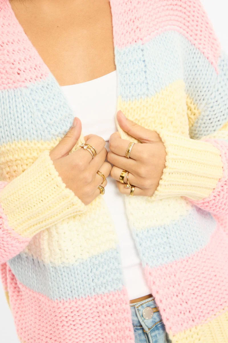Blue Stripe Oversized Knit Cardigan Long Sleeve - Image 5