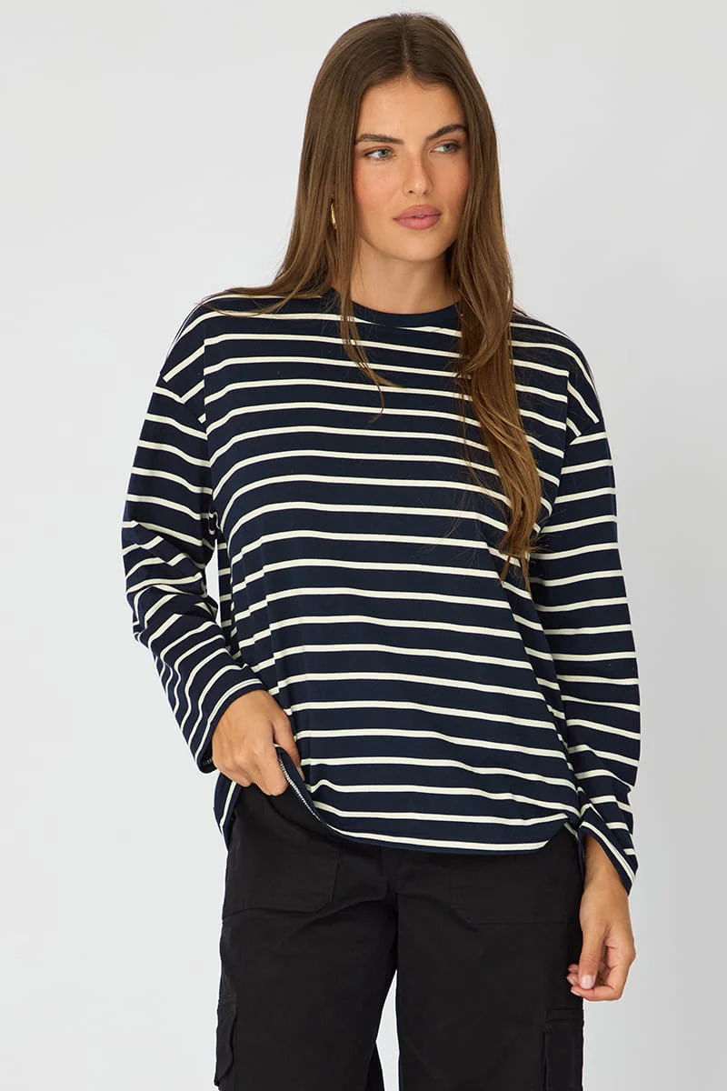 Blue Stripe Oversized Tee Long Sleeve - Image 3