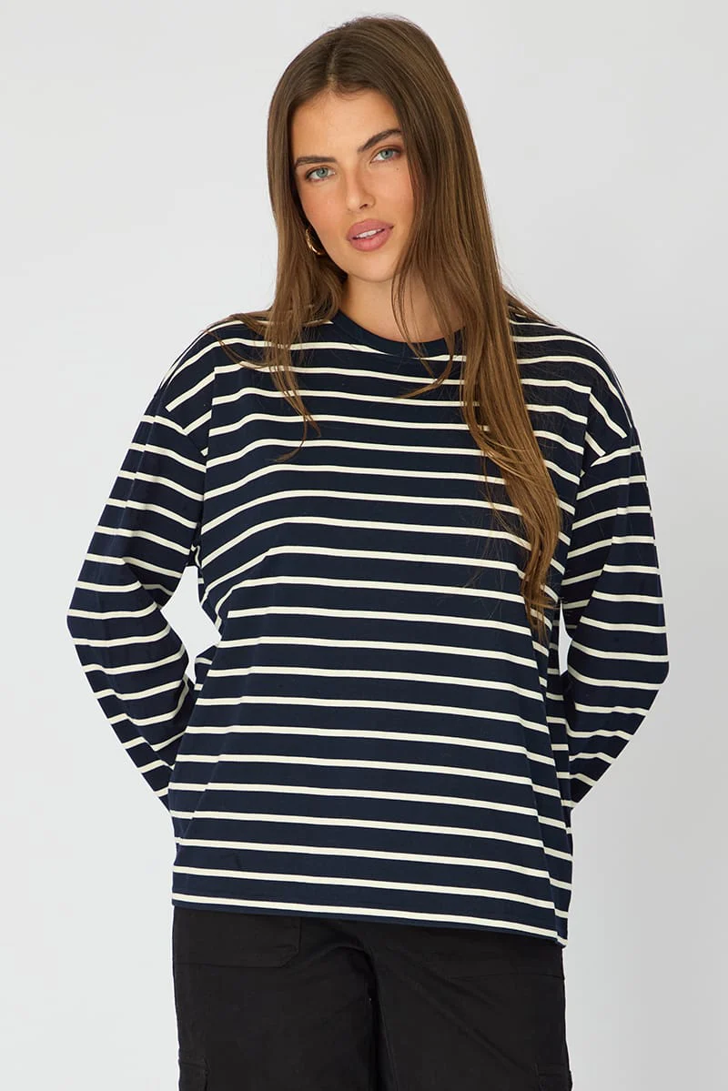 Blue Stripe Oversized Tee Long Sleeve - Image 4