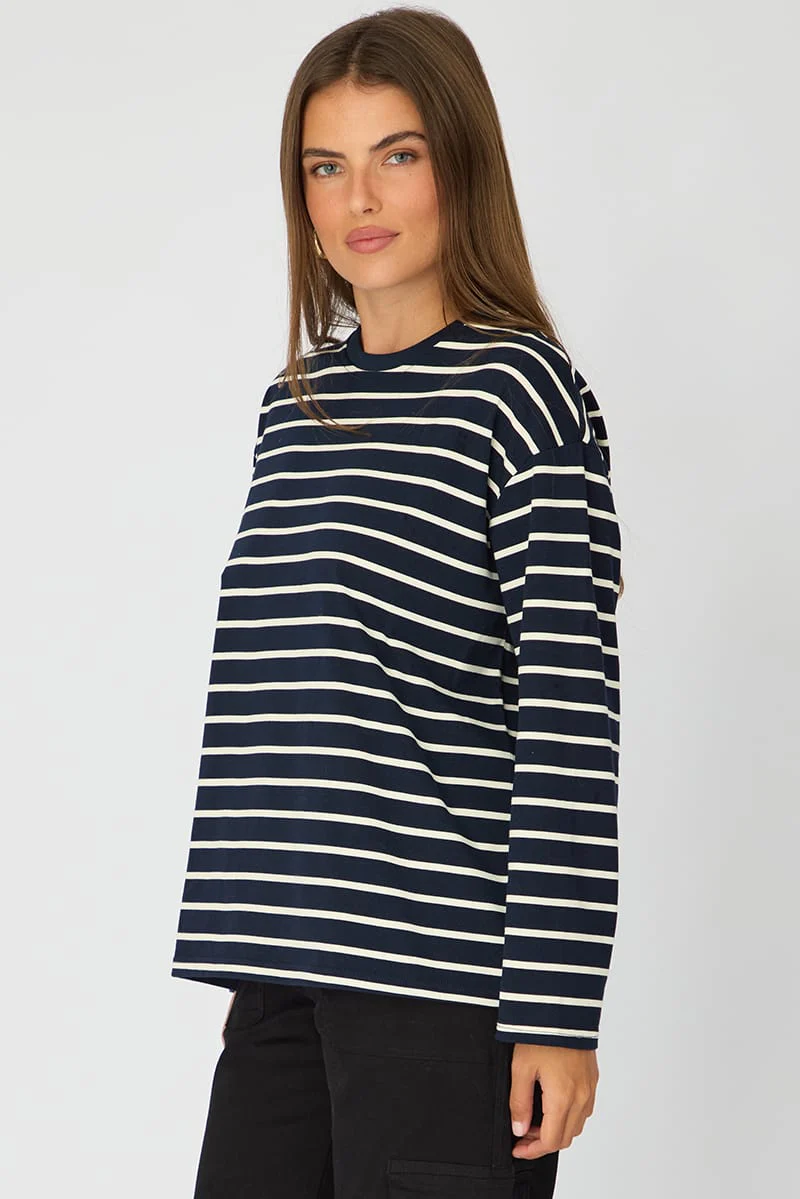 Blue Stripe Oversized Tee Long Sleeve - Image 5