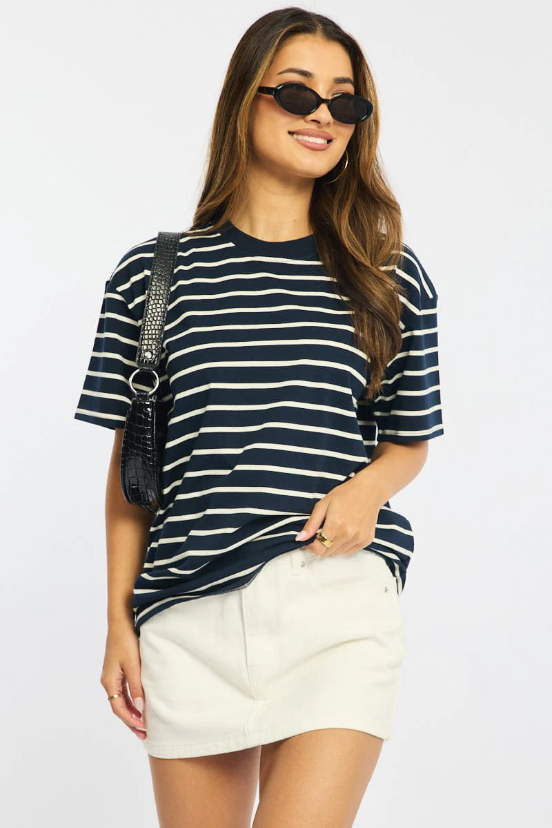 Blue Stripe Oversized Tee Short Sleeve
