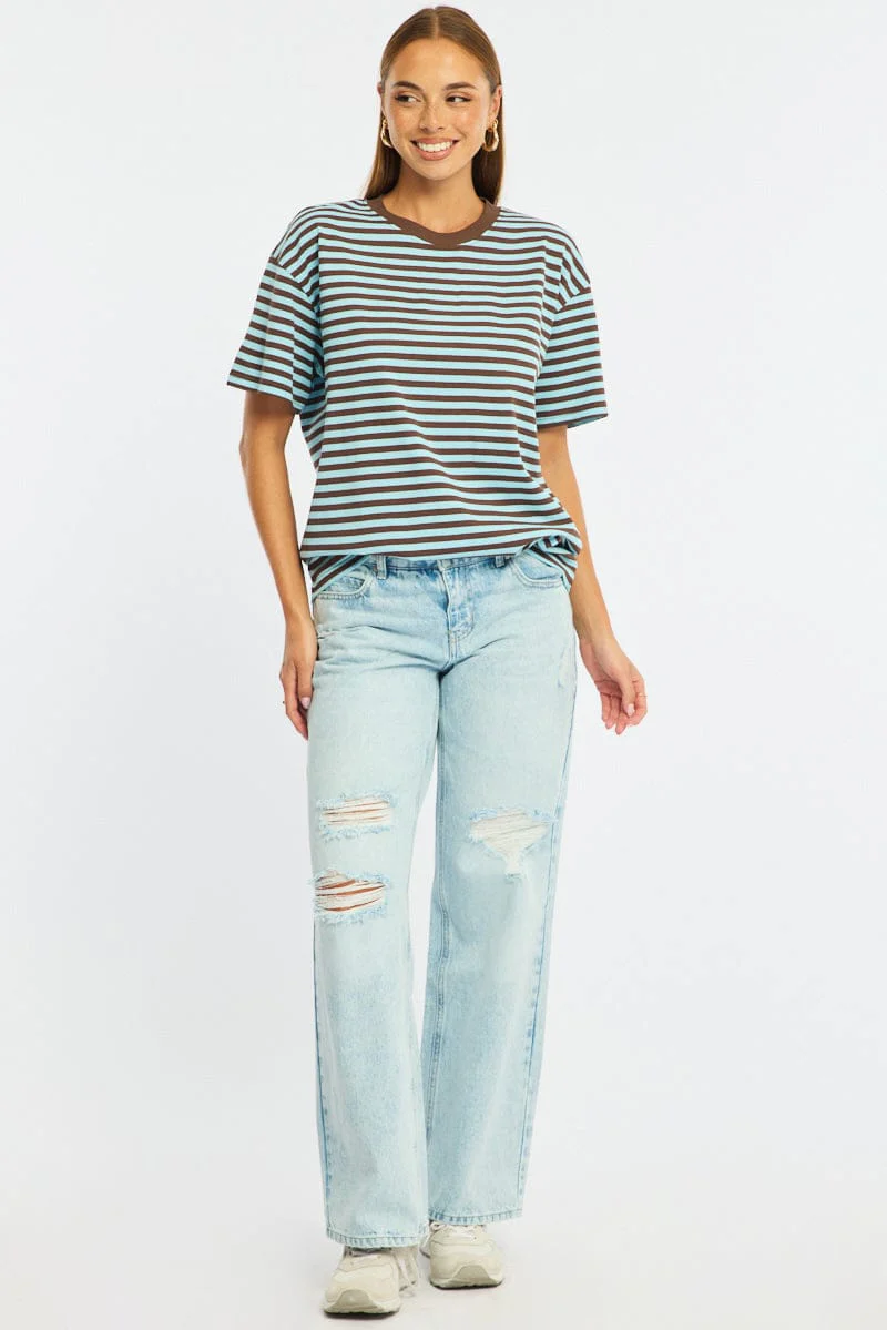 Blue Stripe Oversized Tee Short Sleeve - Image 3