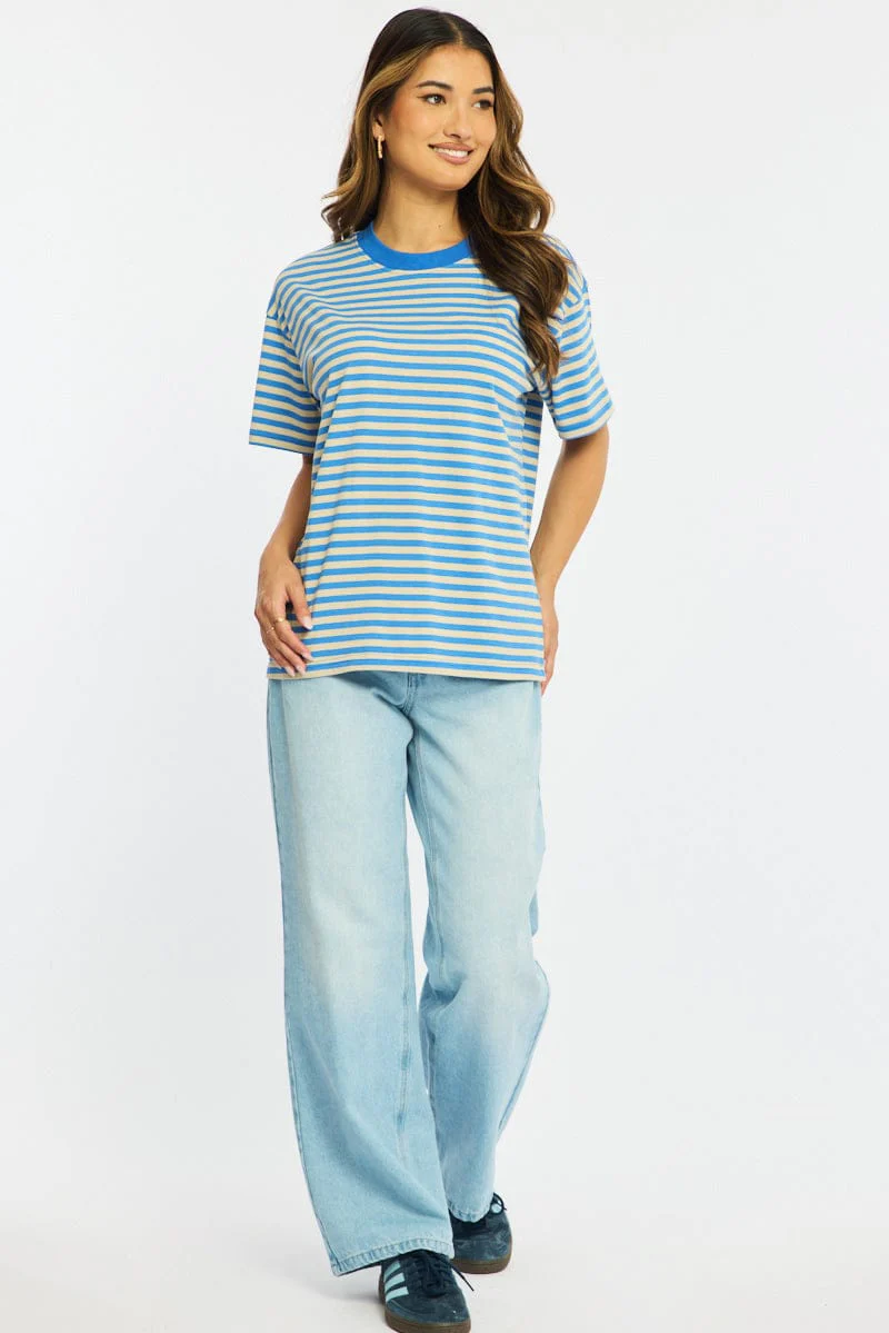 Blue Stripe Oversized Tee Short Sleeve - Image 3