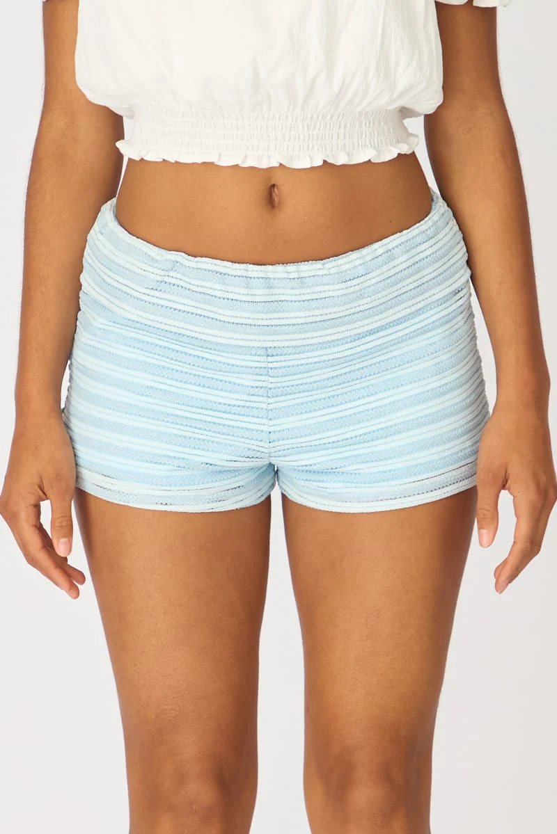 Blue Stripe Textured Knit Shorts - Image 2