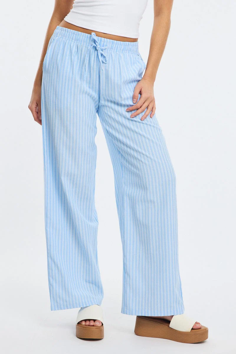 Blue Stripe Wide Leg Pants - Image 2
