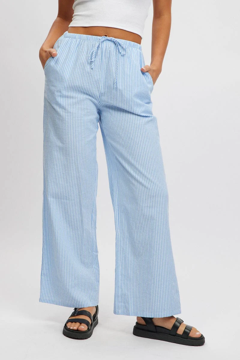 Blue Stripe Wide Leg Pants High Rise - Image 2