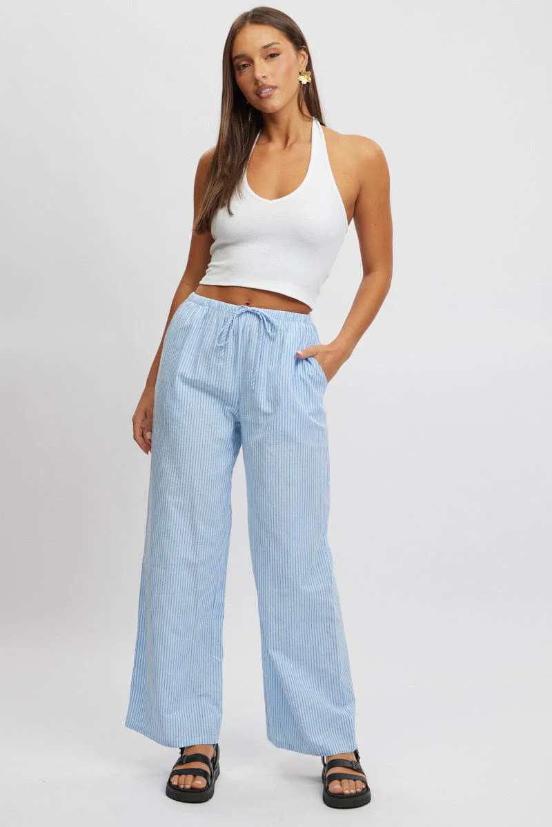 Blue Stripe Wide Leg Pants High Rise - Image 3