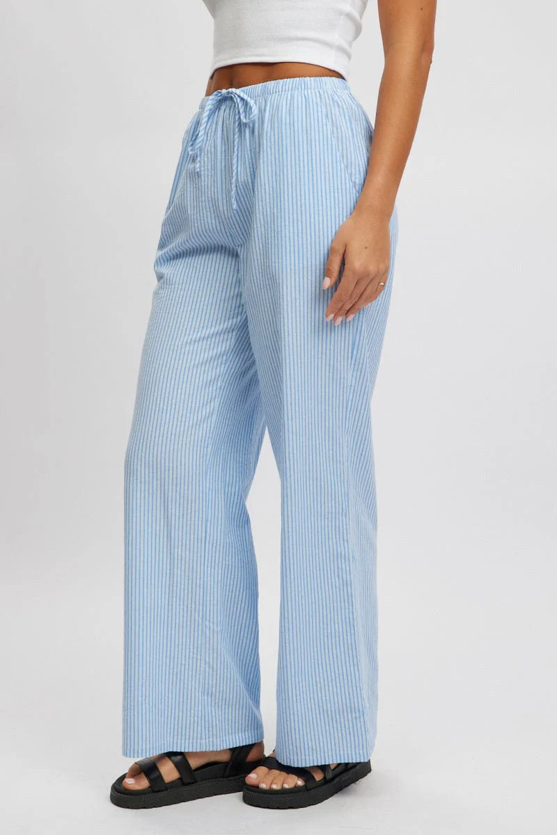 Blue Stripe Wide Leg Pants High Rise - Image 4