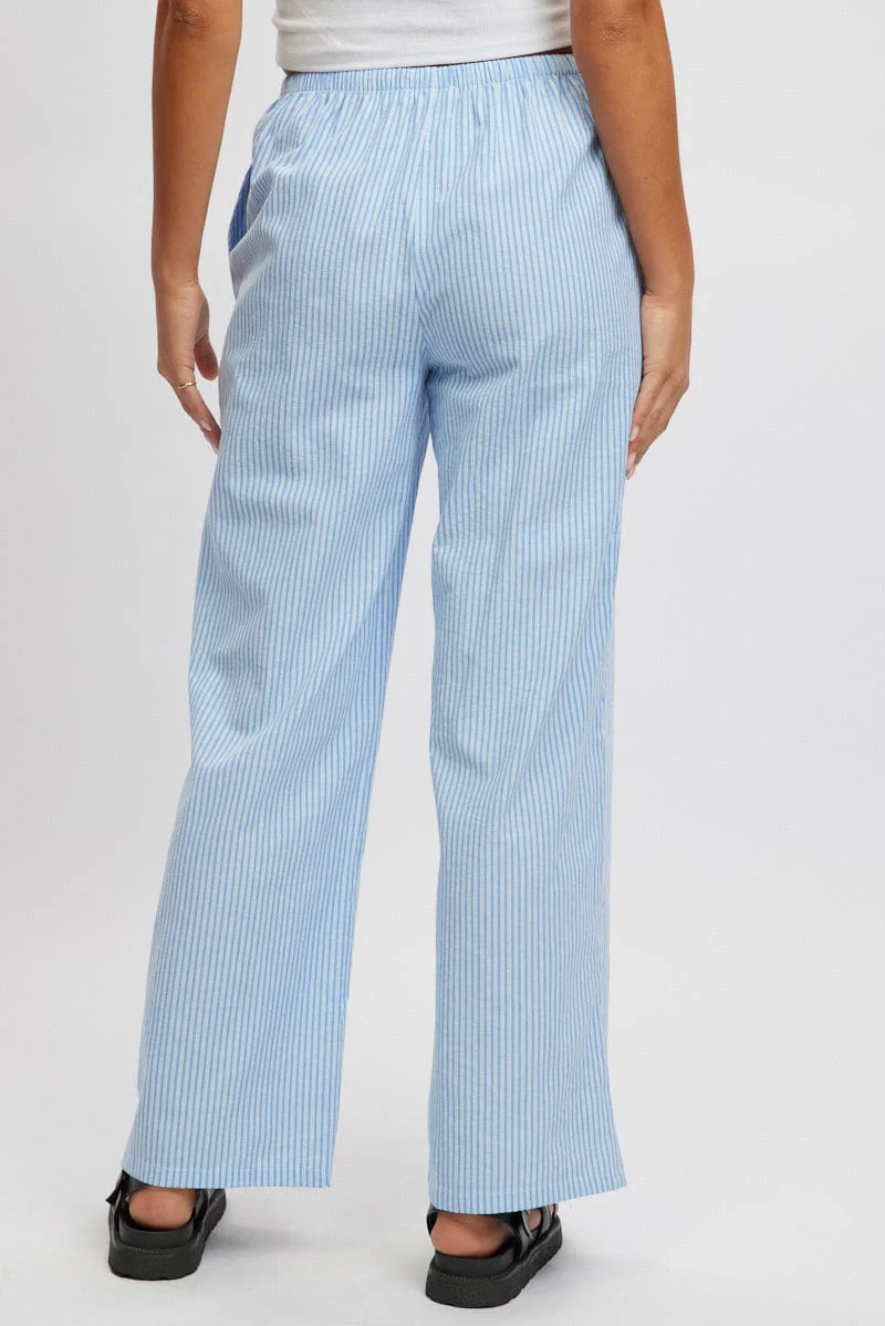 Blue Stripe Wide Leg Pants High Rise - Image 5